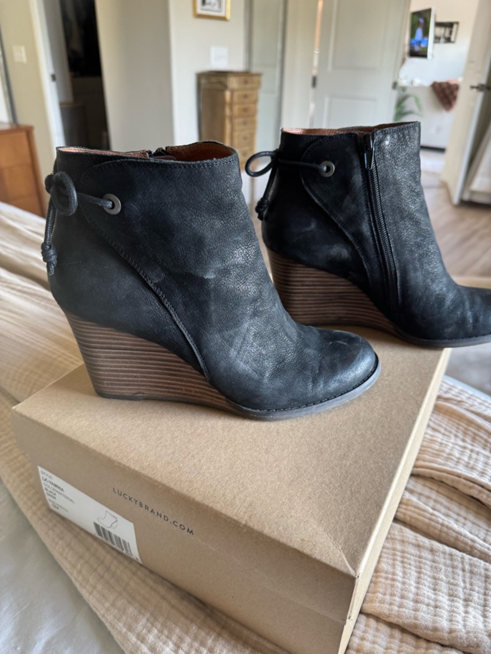 Lucky Brand Black Leather Ankle Booties